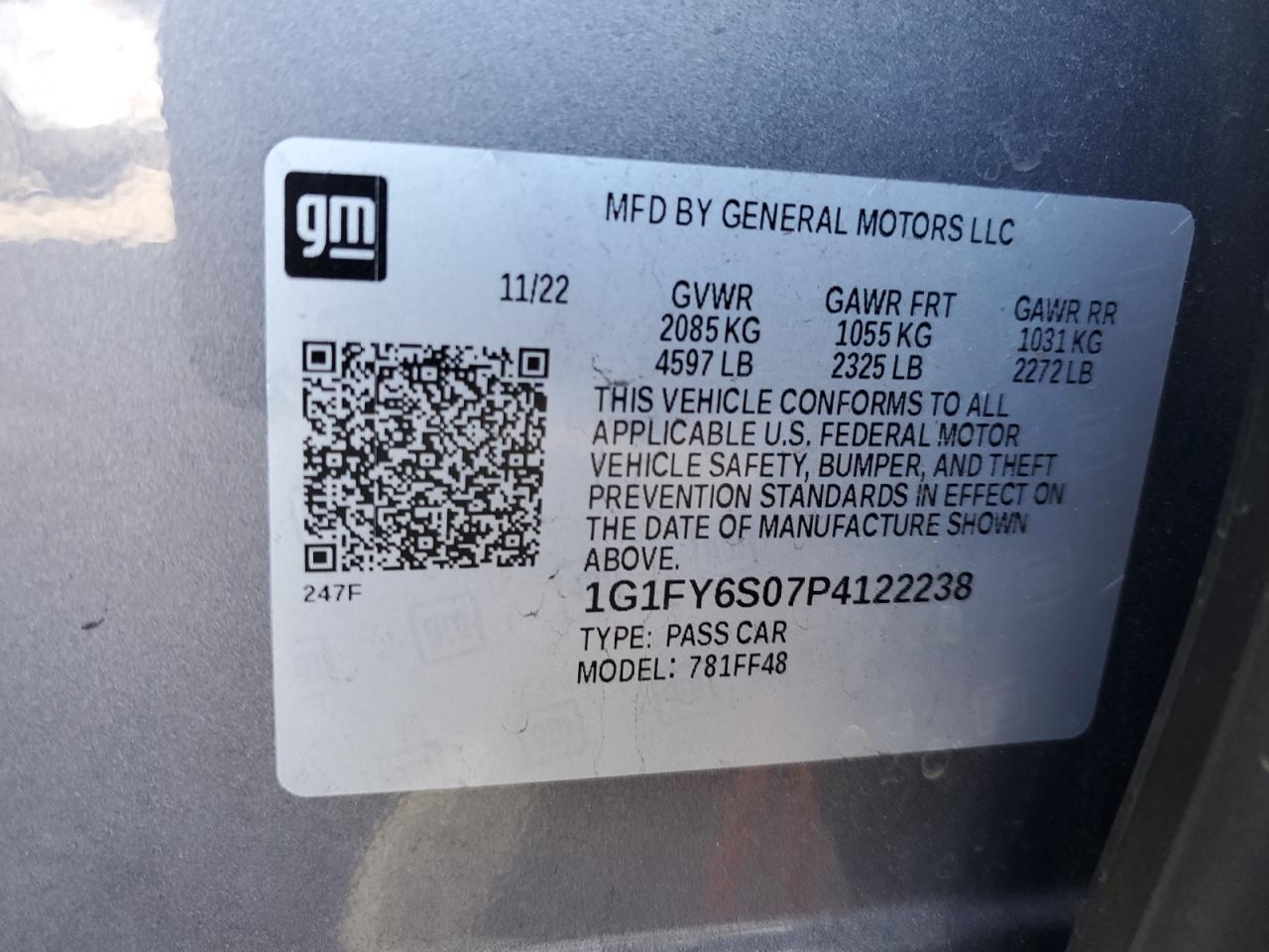 2023 CHEVROLET BOLT EUV LT VIN:1G1FY6S07P4122238