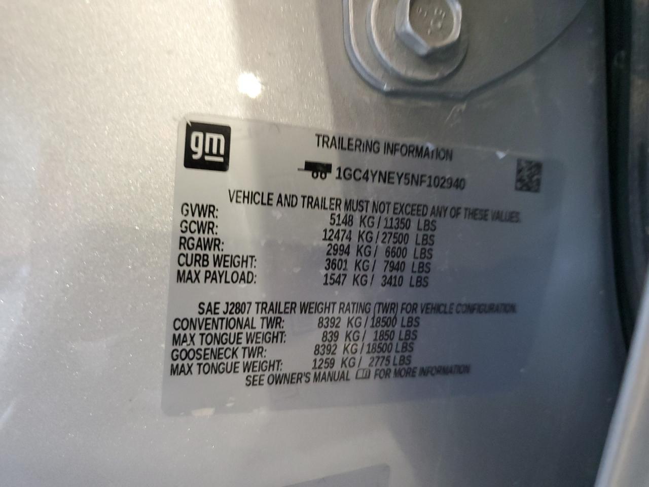 2022 CHEVROLET SILVERADO K2500 HEAVY DUTY LT VIN:1GC4YNEY5NF102940