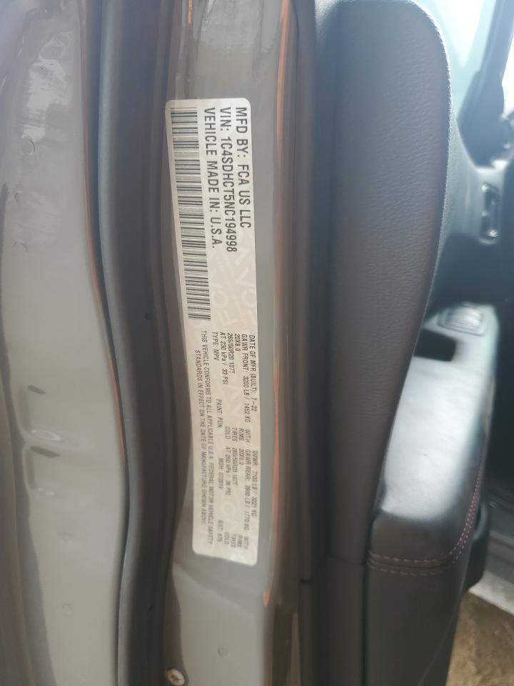 2022 DODGE DURANGO R/T VIN:1C4SDHCT5NC194998