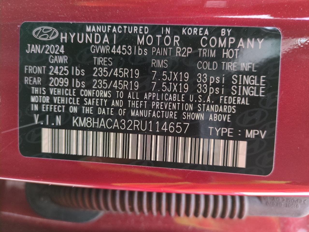 2024 HYUNDAI KONA N LINE VIN:KM8HACA32RU114657