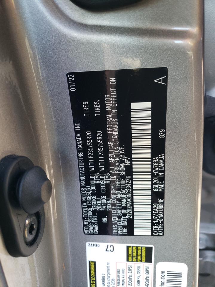 2022 LEXUS RX 350 VIN:2T2HZMAA3NC234276