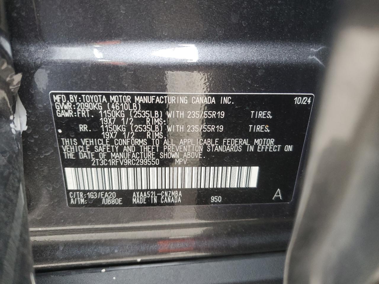 2024 TOYOTA RAV4 XLE PREMIUM VIN:2T3C1RFV9RC299550