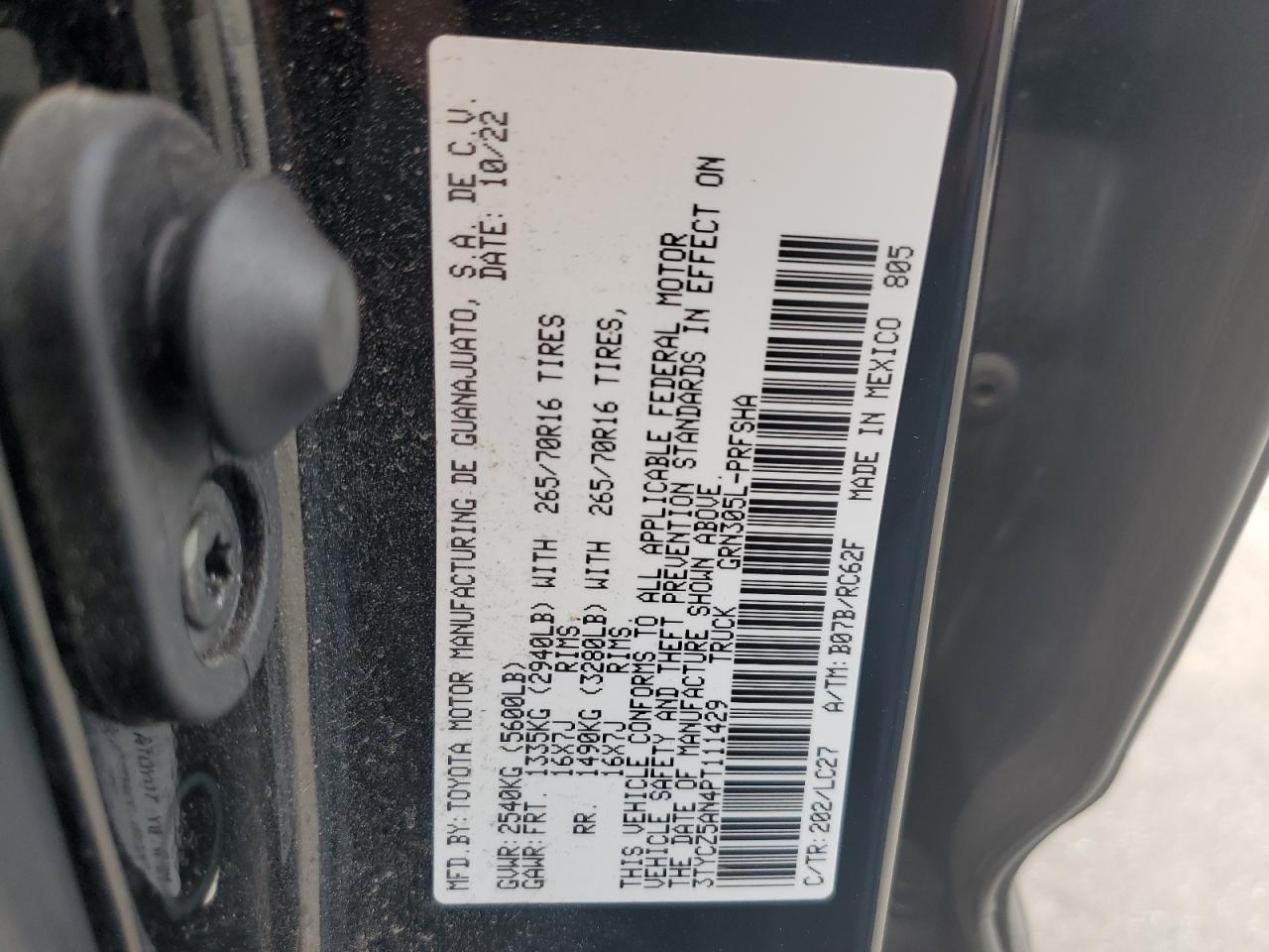 2023 TOYOTA TACOMA DOUBLE CAB VIN:3TYCZ5AN4PT111429