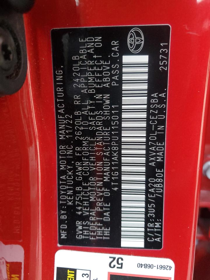 2023 TOYOTA CAMRY SE NIGHT SHADE VIN:4T1G11AK8PU115011