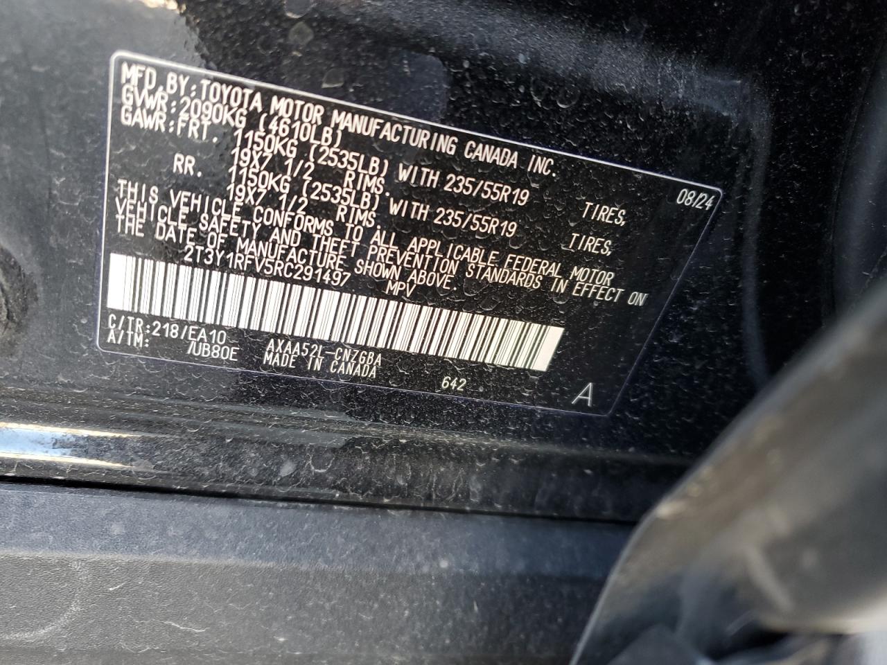 2024 TOYOTA RAV4 LIMITED VIN:2T3Y1RFV5RC291497