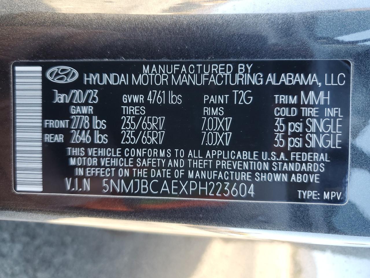 2023 HYUNDAI TUCSON SEL VIN:5NMJBCAEXPH223604