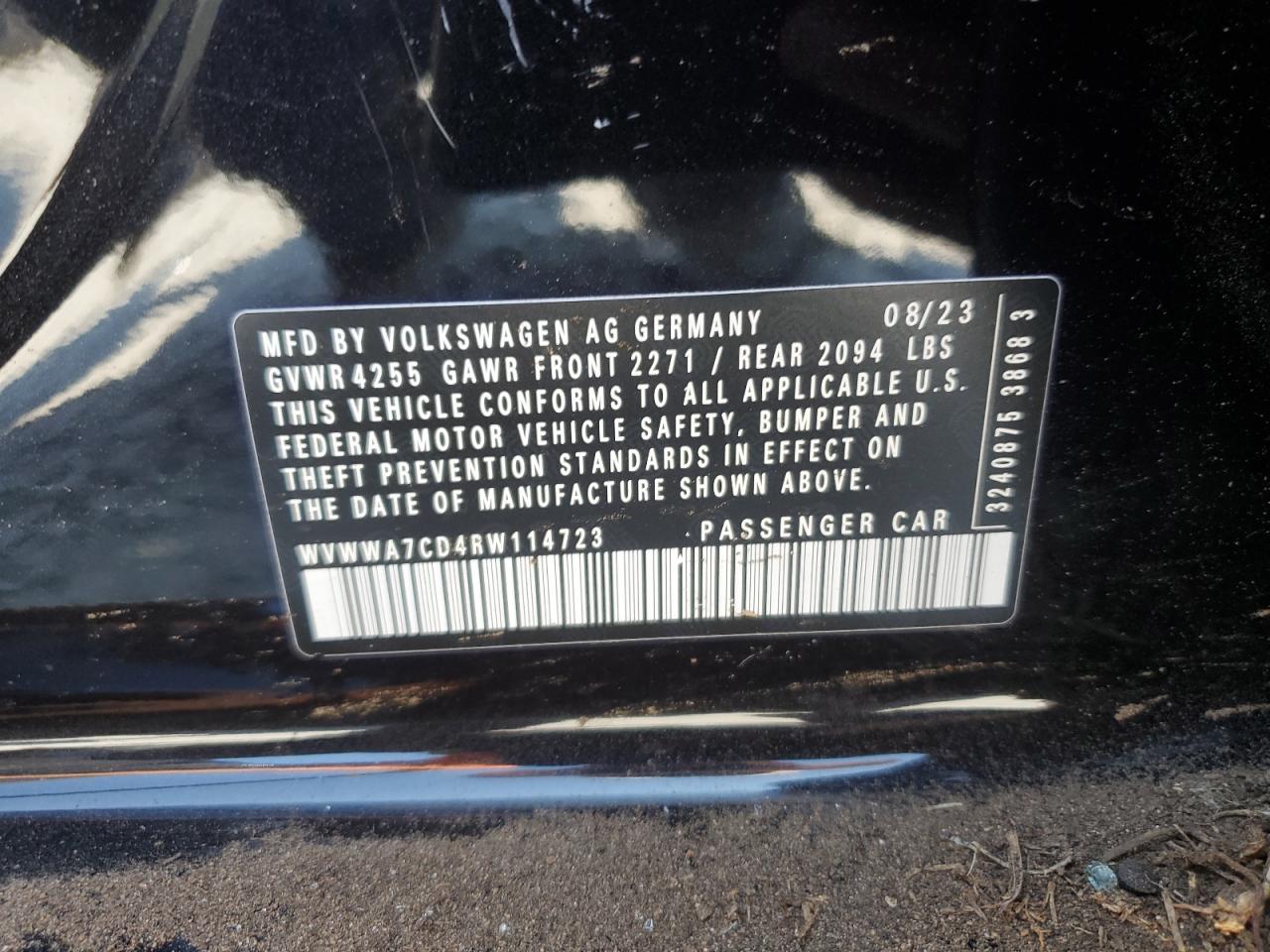 2024 VOLKSWAGEN GTI AUTOBAHN VIN:WVWWA7CD4RW114723