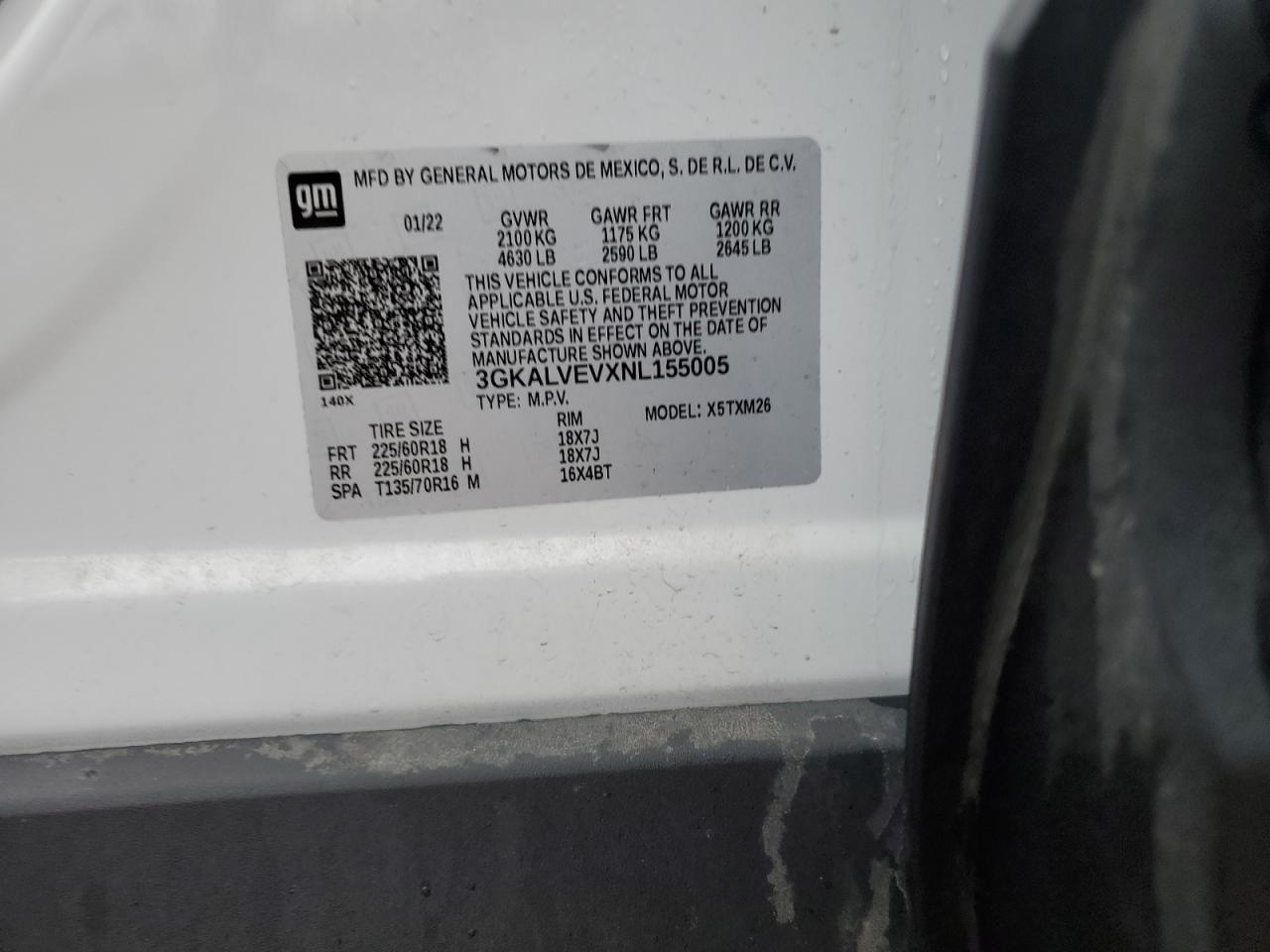 2022 GMC TERRAIN SLT VIN:3GKALVEVXNL155005