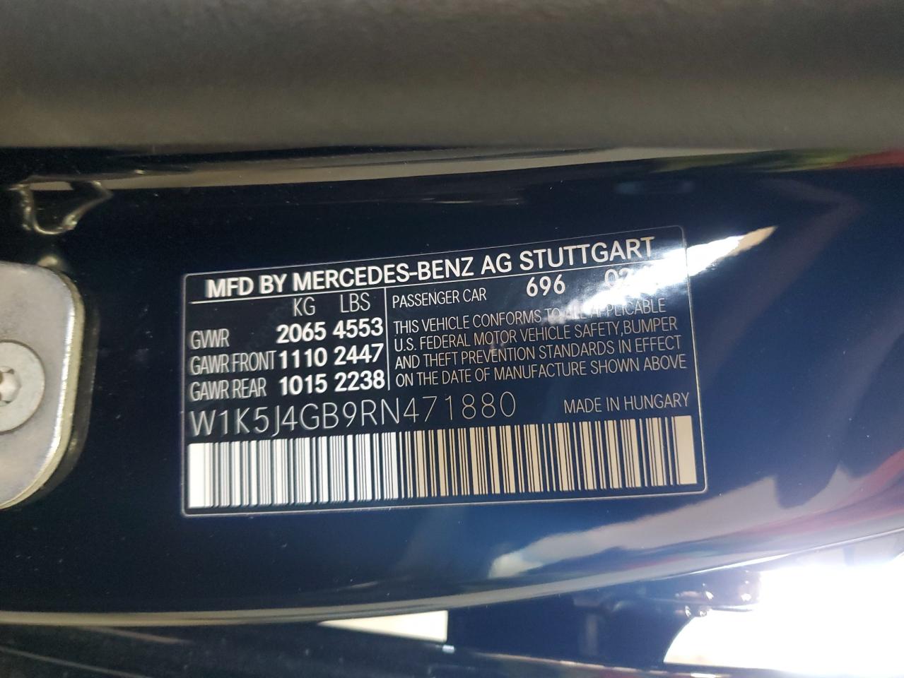 2024 MERCEDES-BENZ CLA 250 VIN:W1K5J4GB9RN471880