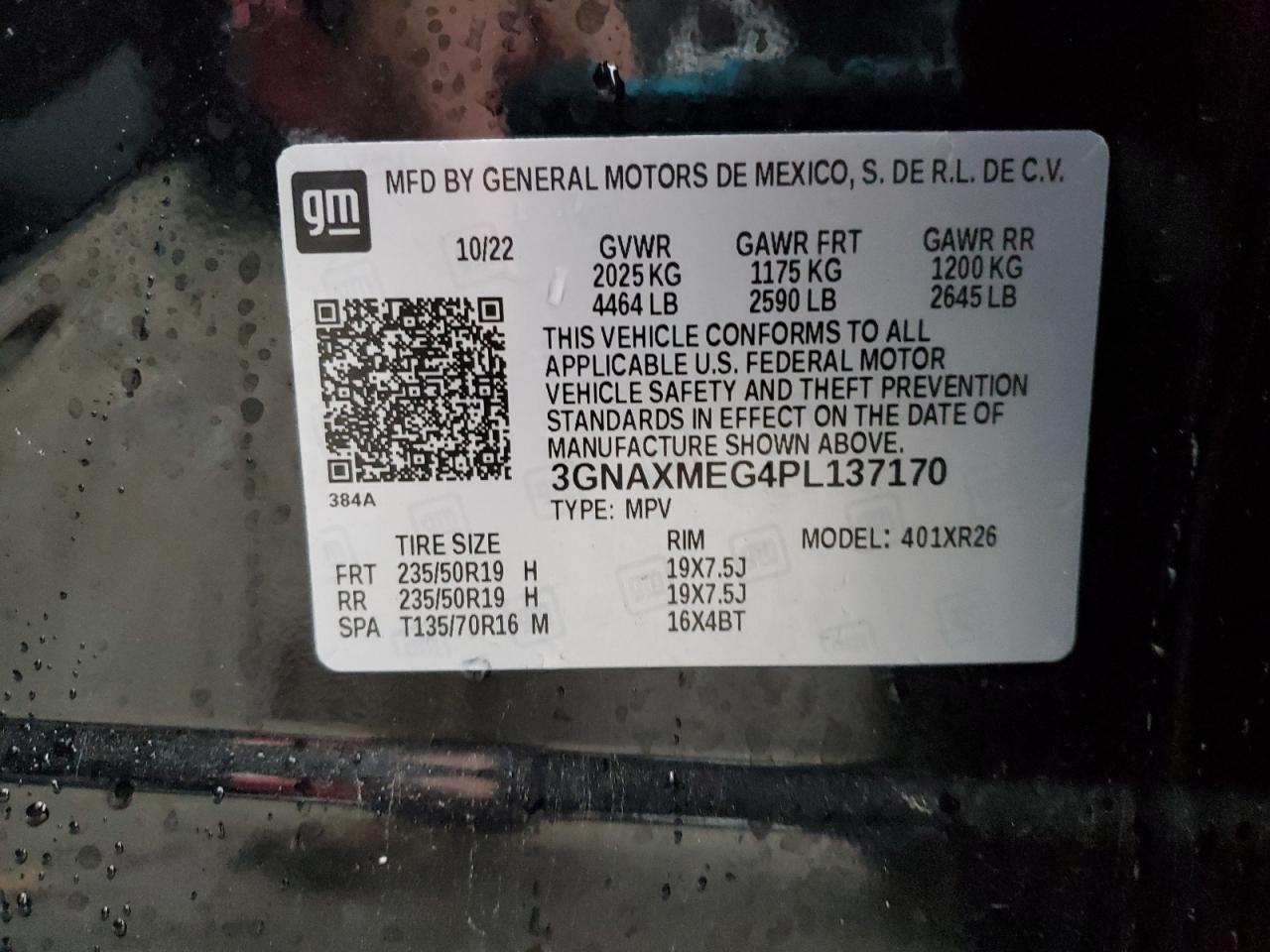 2023 CHEVROLET EQUINOX RS VIN:3GNAXMEG4PL137170