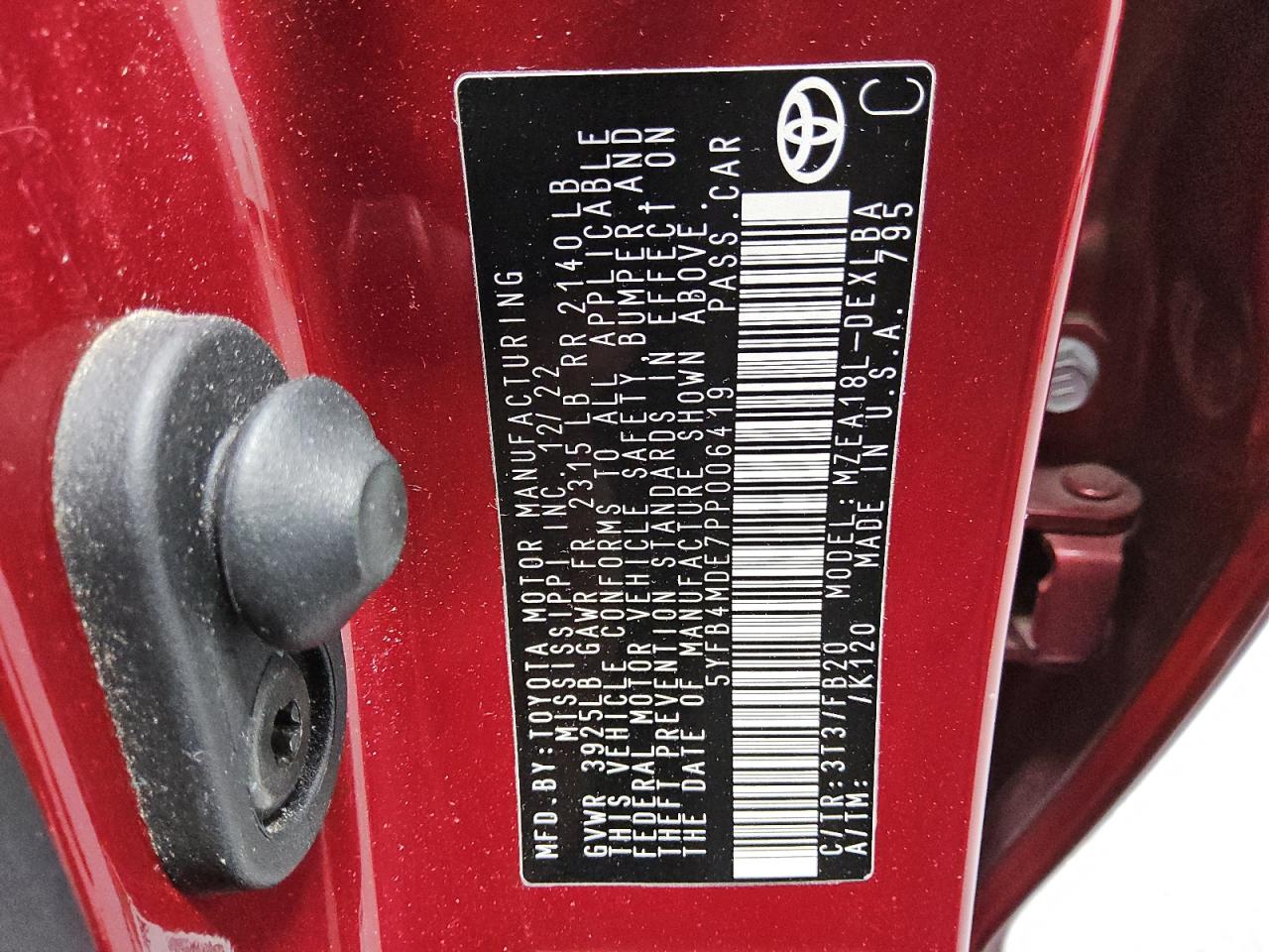 2023 TOYOTA COROLLA LE VIN:5YFB4MDE7PP006419