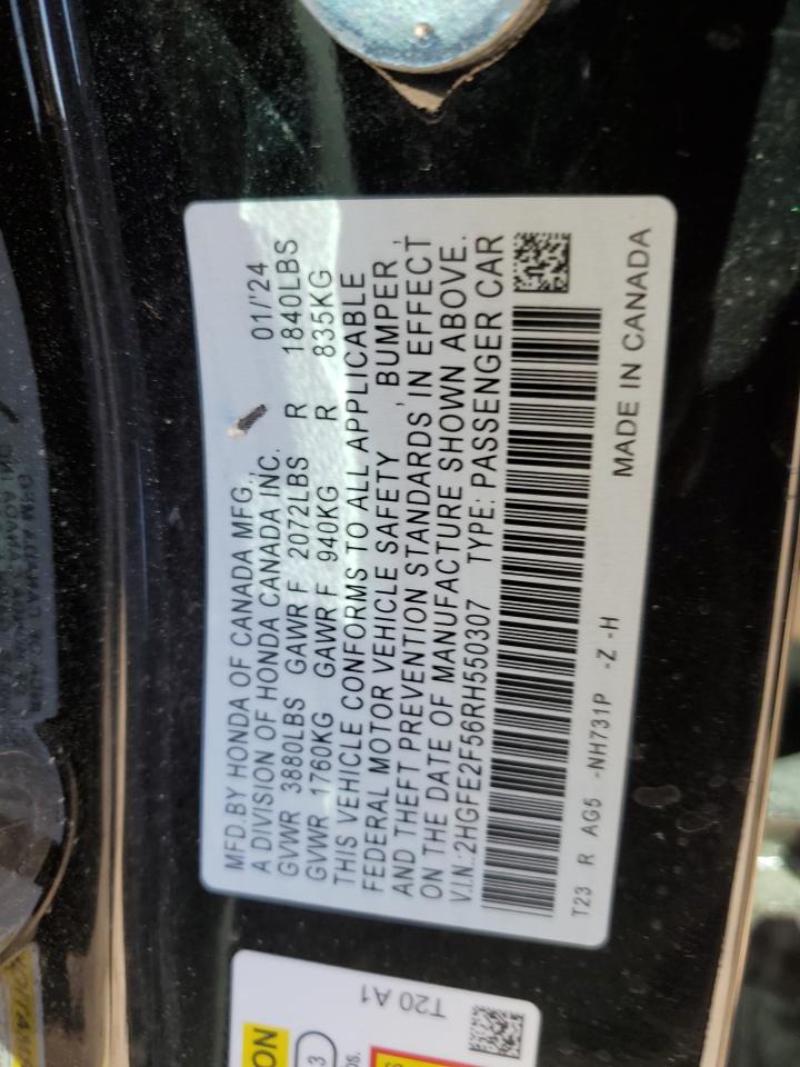 2024 HONDA CIVIC SPORT VIN:2HGFE2F56RH550307