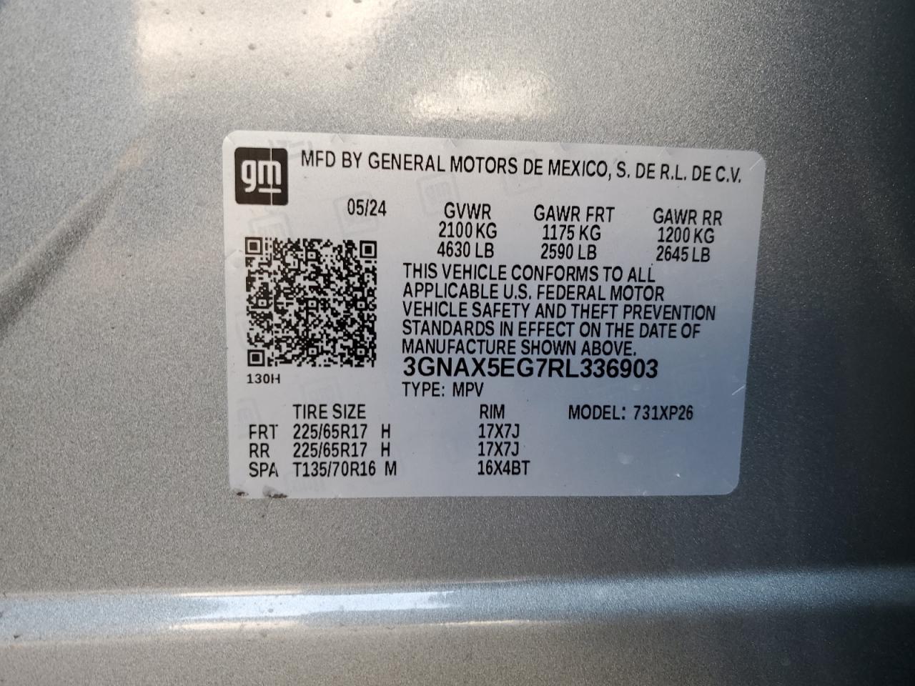 2024 CHEVROLET EQUINOX LS VIN:3GNAX5EG7RL336903