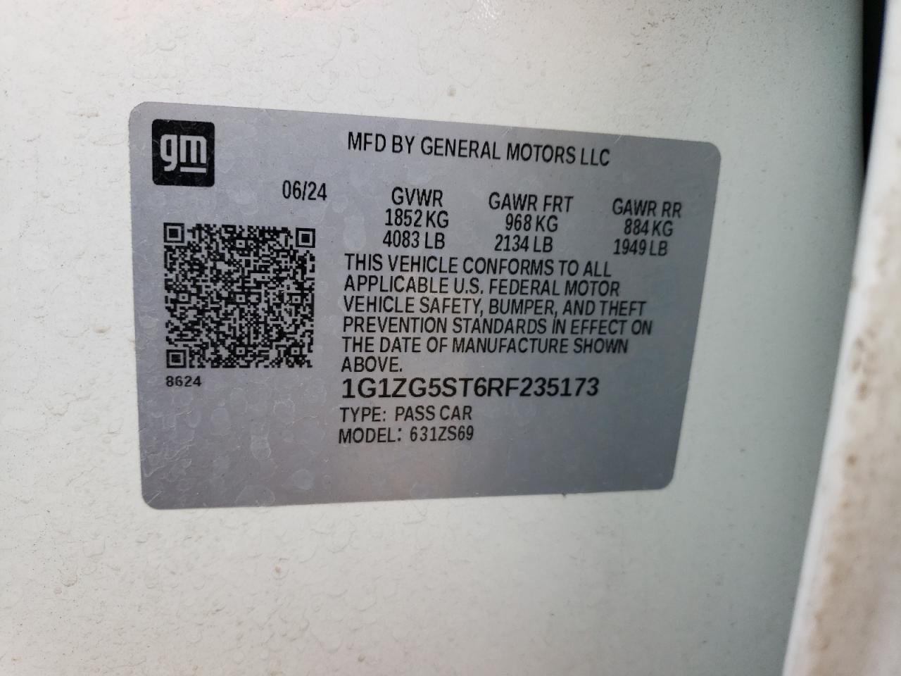 2024 CHEVROLET MALIBU RS VIN:1G1ZG5ST6RF235173