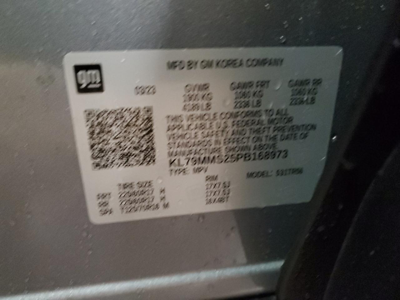 2023 CHEVROLET TRAILBLAZER LS VIN:KL79MMS25PB168973