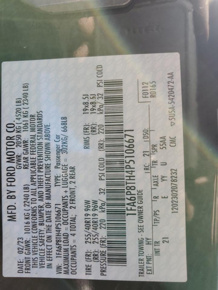 2023 FORD MUSTANG  VIN:1FA6P8TH4P5106671