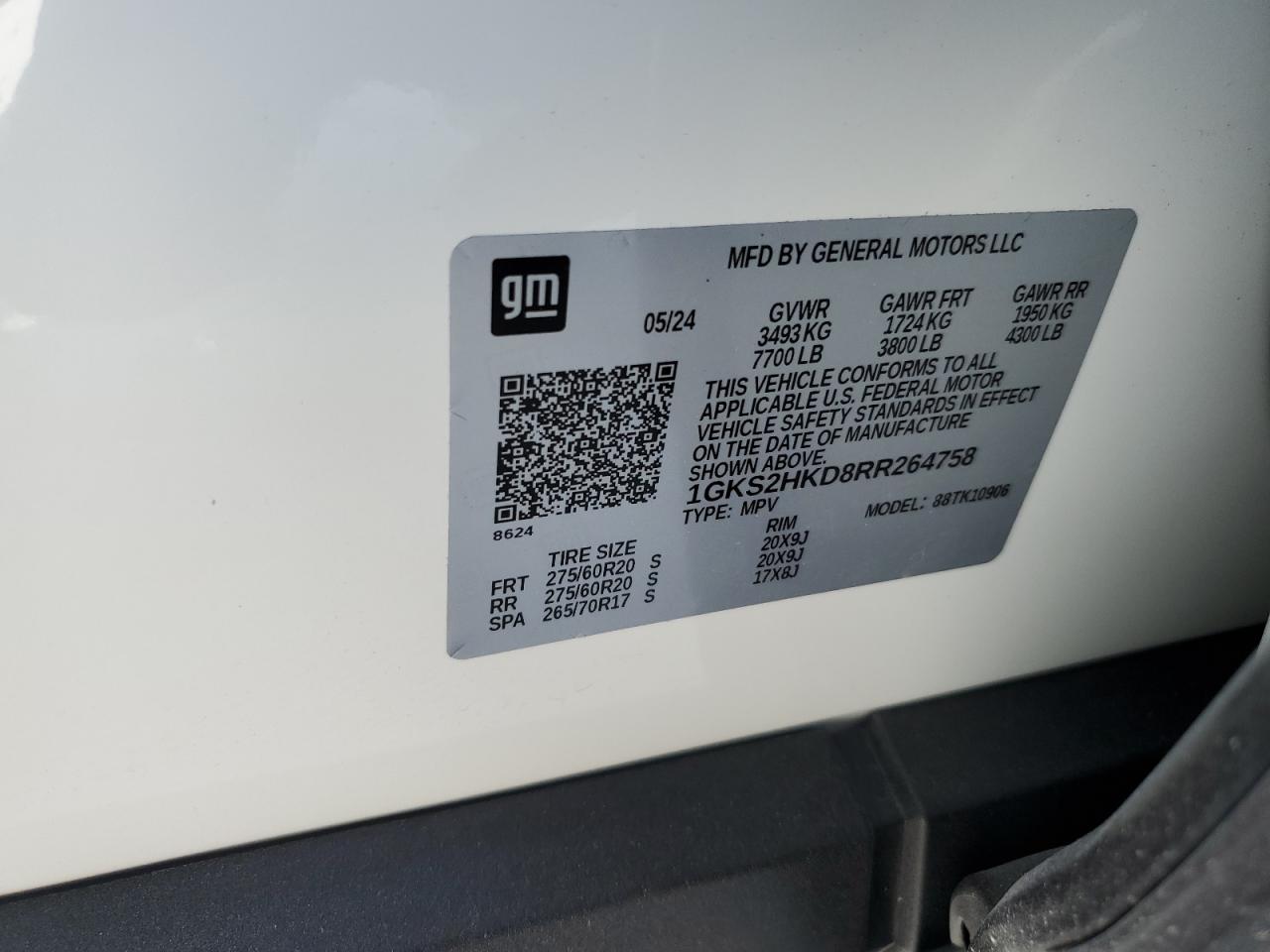 2024 GMC YUKON XL K1500 AT4 VIN:1GKS2HKD8RR264758