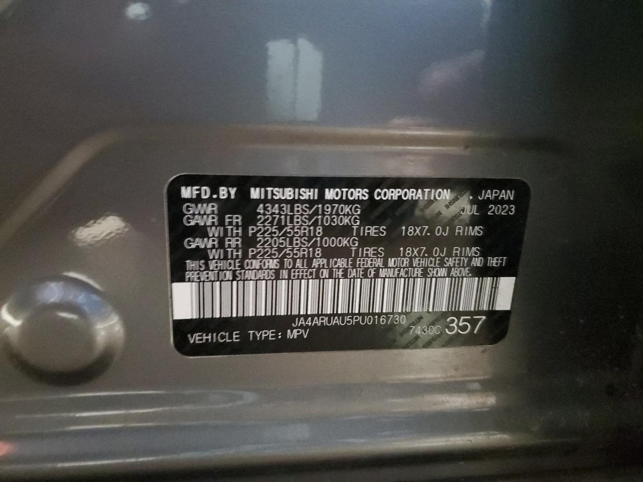 2023 MITSUBISHI OUTLANDER SPORT S/SE VIN:JA4ARUAU5PU016730