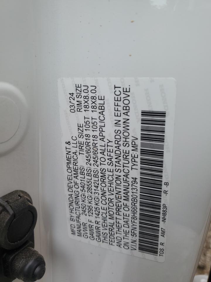 2024 HONDA PASSPORT TRAIL SPORT VIN:5FNYF8H66RB013794
