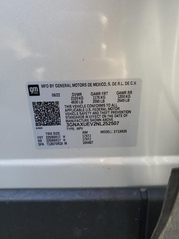 2022 CHEVROLET EQUINOX LT VIN:3GNAXUEV2NL252507