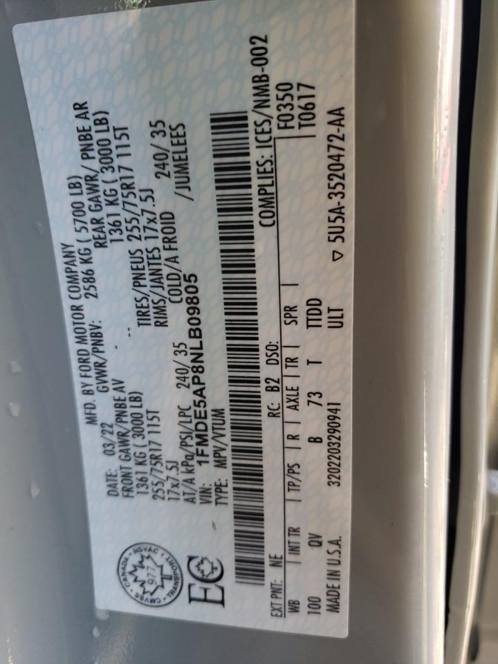 2022 FORD BRONCO BASE VIN:1FMDE5AP8NLB09805