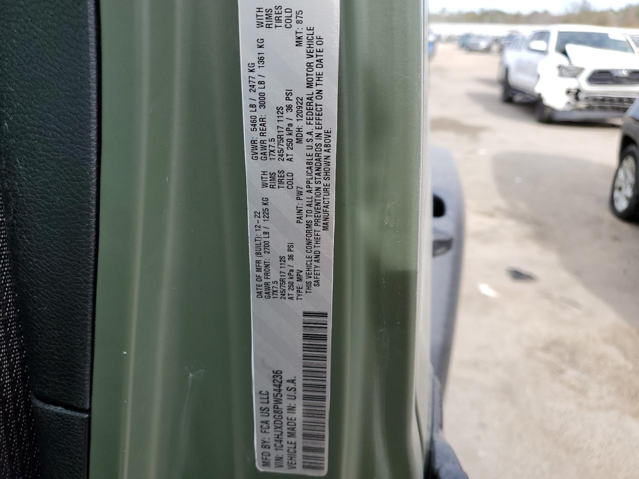 2023 JEEP WRANGLER SPORT VIN:1C4HJXDG8PW544236