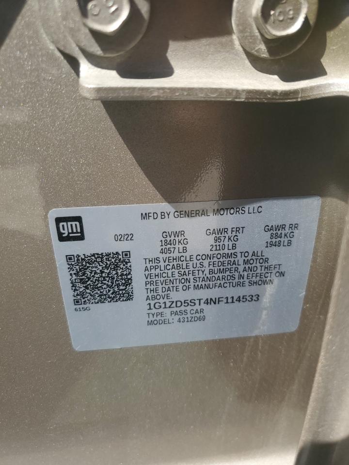 2022 CHEVROLET MALIBU LT VIN:1G1ZD5ST4NF114533