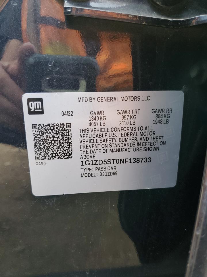 2022 CHEVROLET MALIBU LT VIN:1G1ZD5ST0NF138733