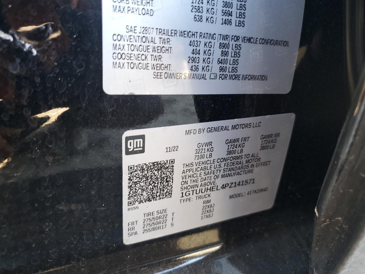 2023 GMC SIERRA K1500 DENALI ULTIMATE VIN:1GTUUHEL4PZ141571