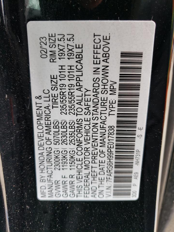 2023 HONDA CR-V SPORT TOURING VIN:7FARS6H99PE017838