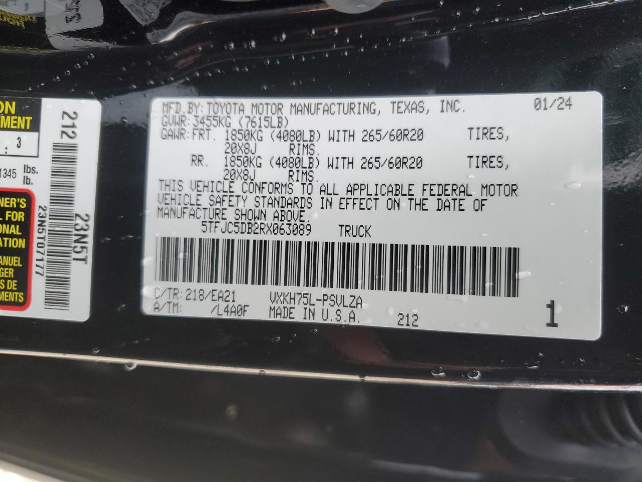 2024 TOYOTA TUNDRA CREWMAX LIMITED VIN:5TFJC5DB2RX063089
