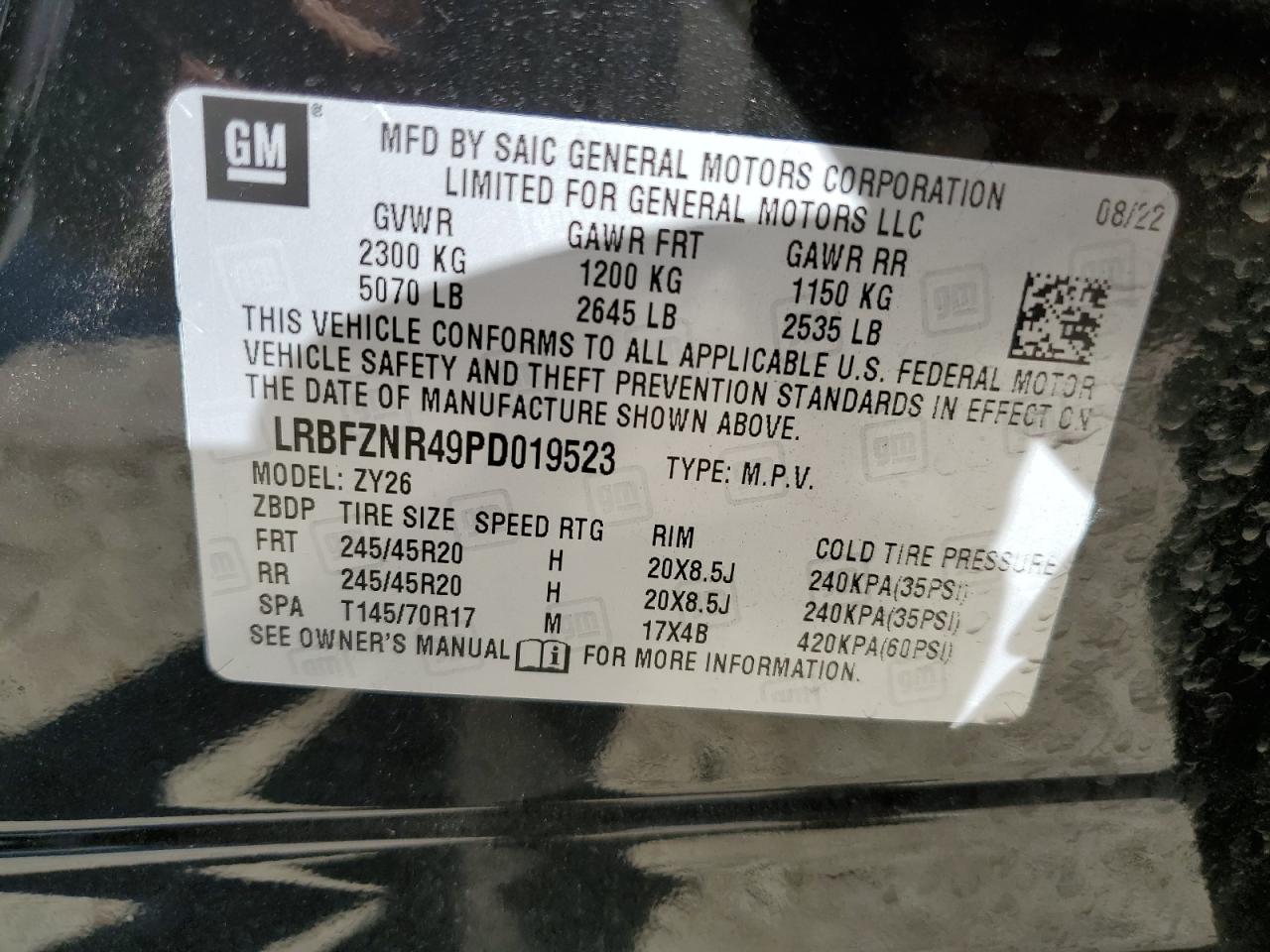 2023 BUICK ENVISION ESSENCE VIN:LRBFZNR49PD019523