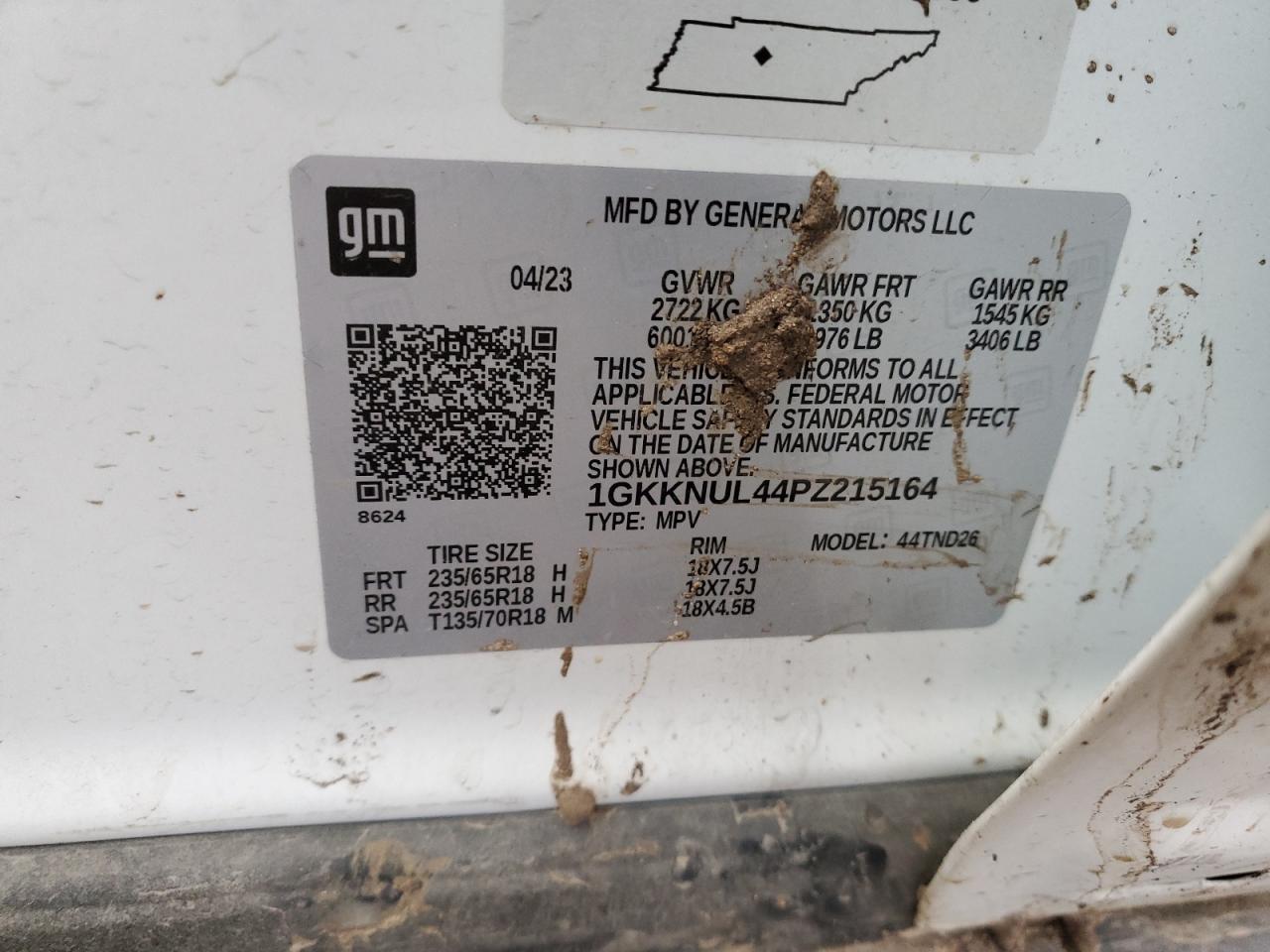 2023 GMC ACADIA SLT VIN:1GKKNUL44PZ215164
