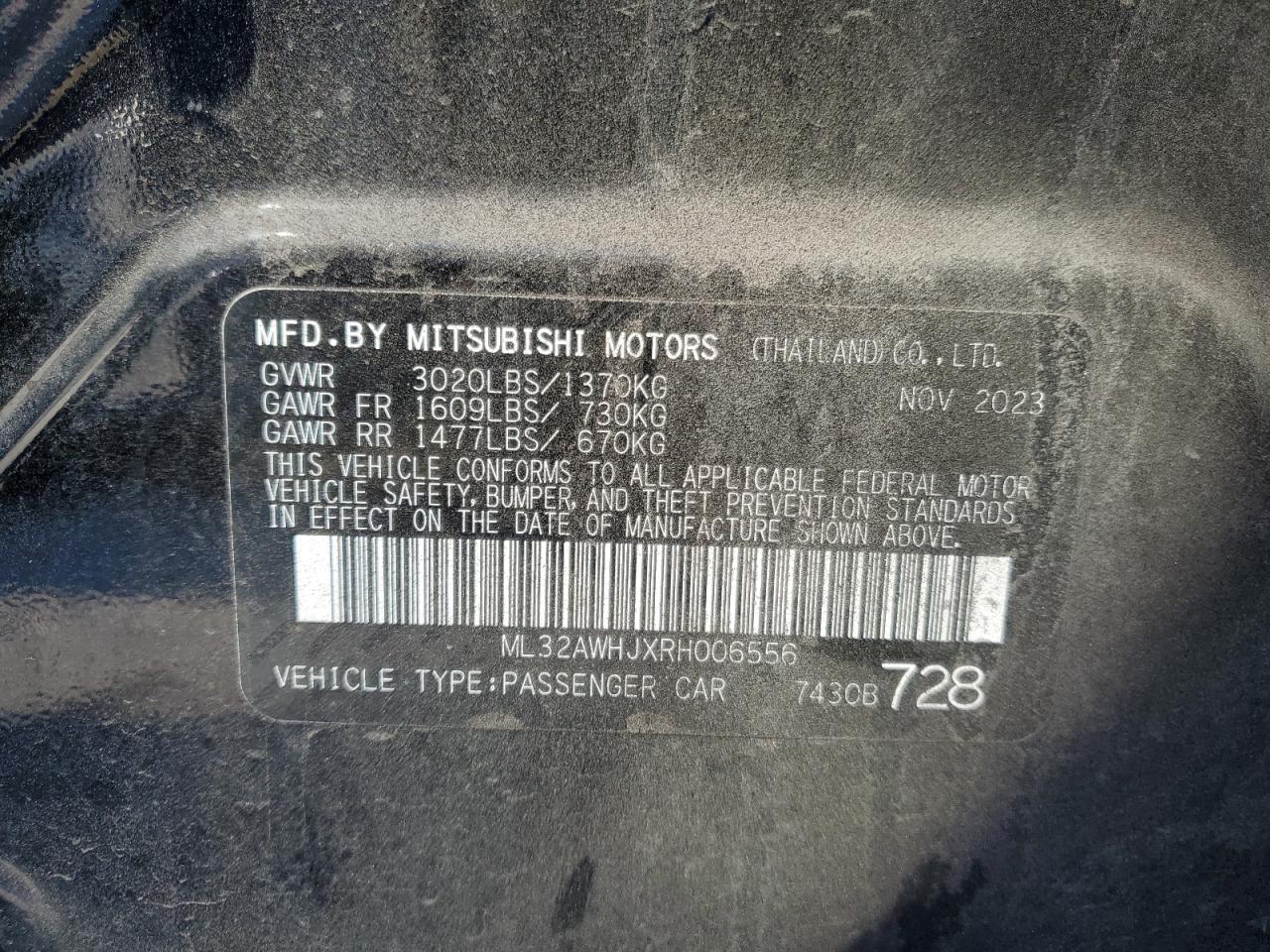 2024 MITSUBISHI MIRAGE SE VIN:ML32AWHJXRH006556