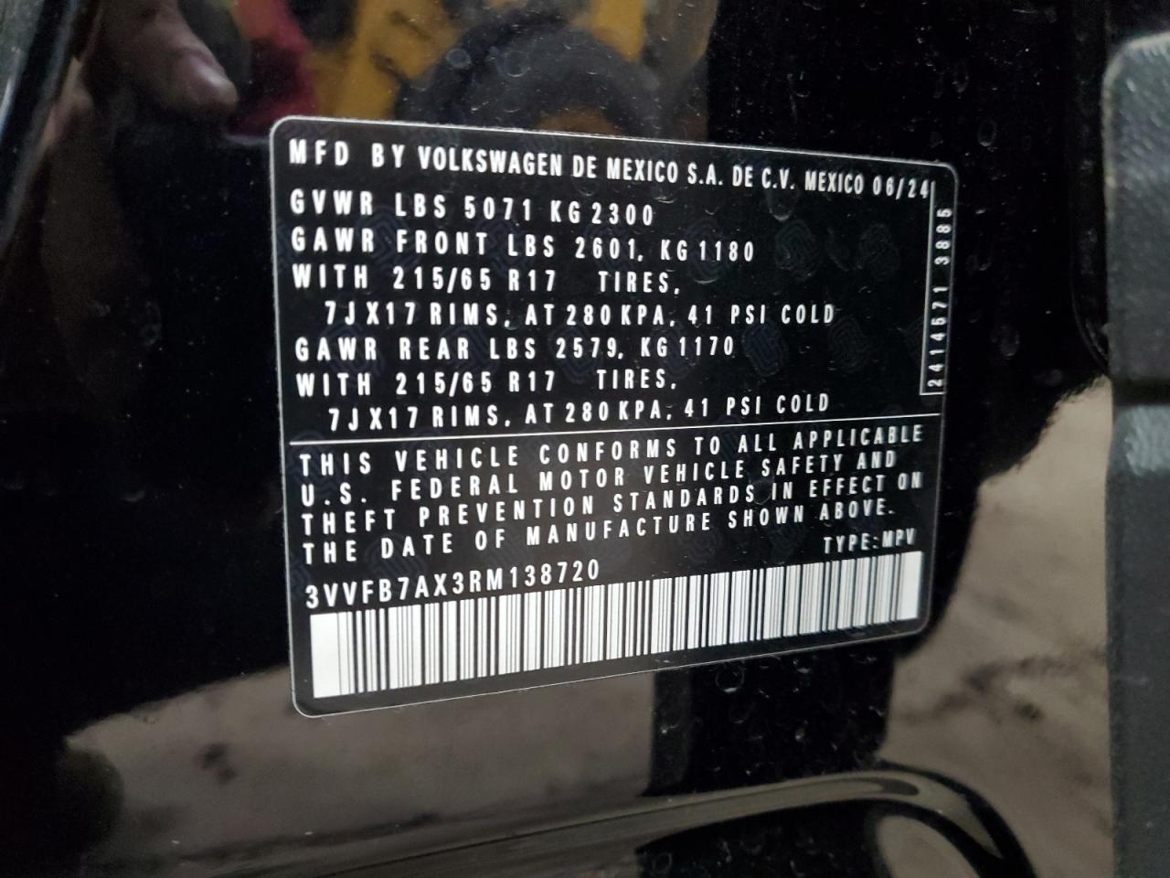 2024 VOLKSWAGEN TIGUAN S VIN:3VVFB7AX3RM138720