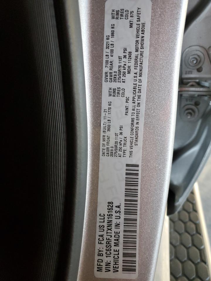 2022 RAM 1500 LARAMIE VIN:1C6SRFJTXNN161628