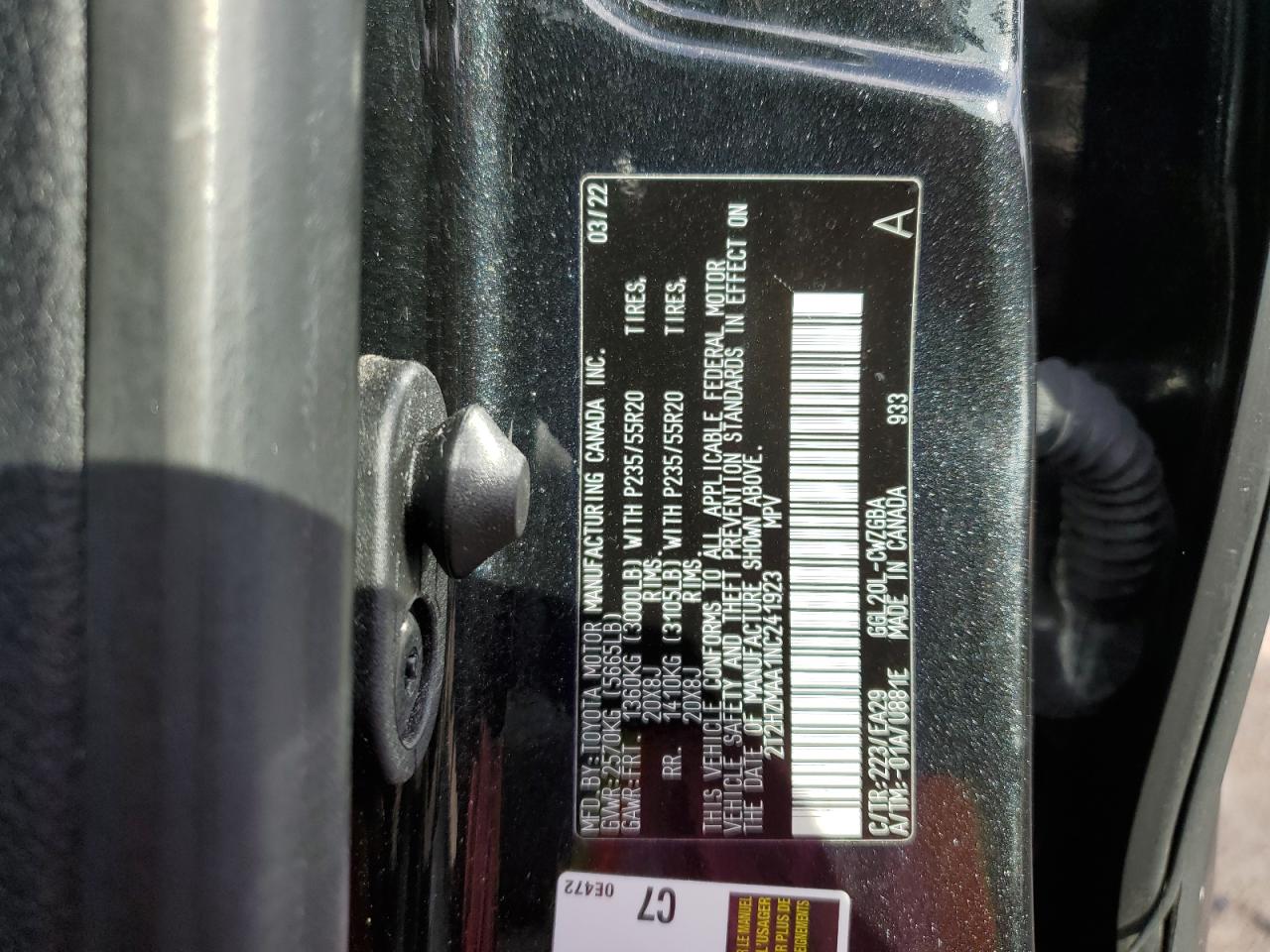 2022 LEXUS RX 350 VIN:2T2HZMAA1NC241923