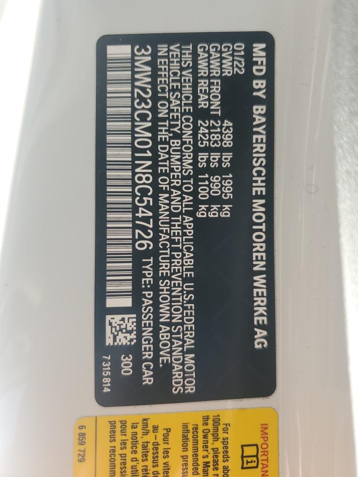 2022 BMW 230I  VIN:3MW23CM01N8C54726