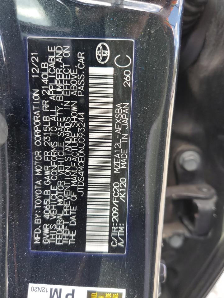 2022 TOYOTA COROLLA SE VIN:JTDS4MCE0NJ093244