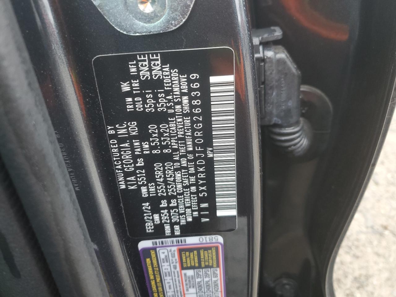 2024 KIA SORENTO SX VIN:5XYRKDJF0RG268369
