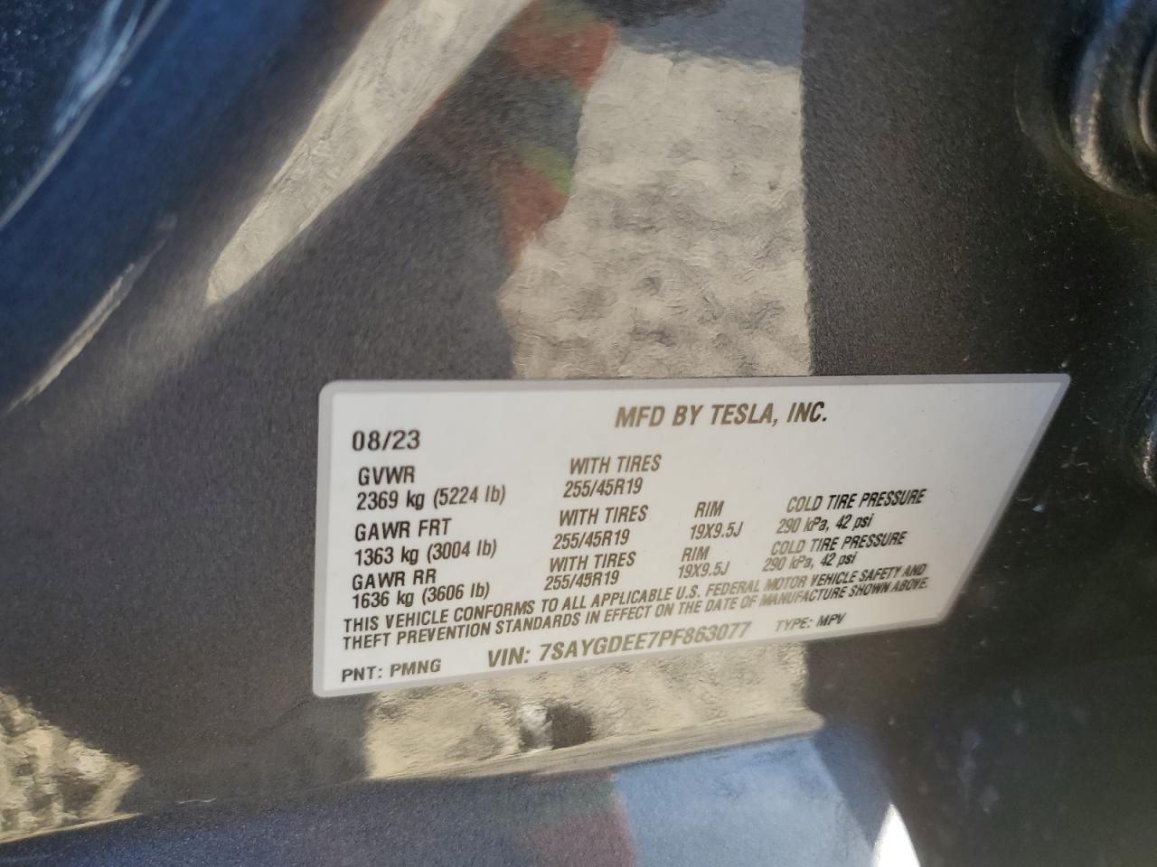 2023 TESLA MODEL Y  VIN:7SAYGDEE7PF863077
