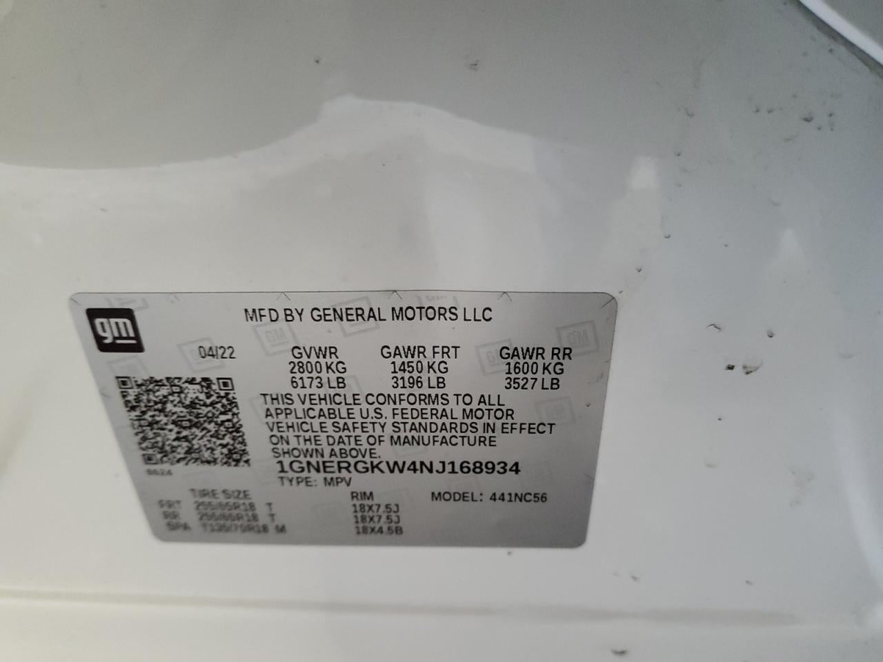 2022 CHEVROLET TRAVERSE LT VIN:1GNERGKW4NJ168934