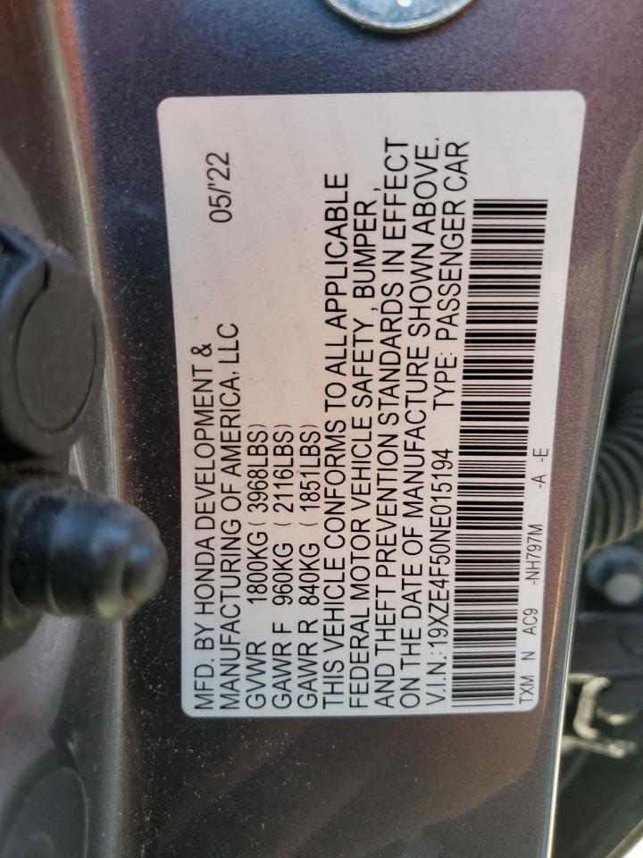2022 HONDA INSIGHT EX VIN:19XZE4F50NE015194