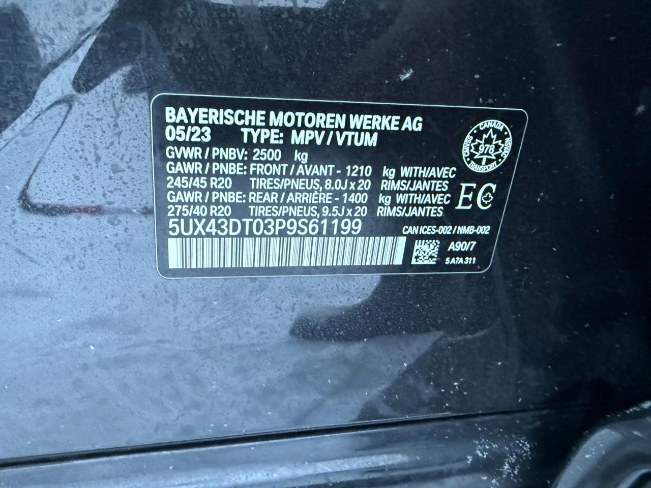 2023 BMW X4 M40I VIN:5UX43DT03P9S61199