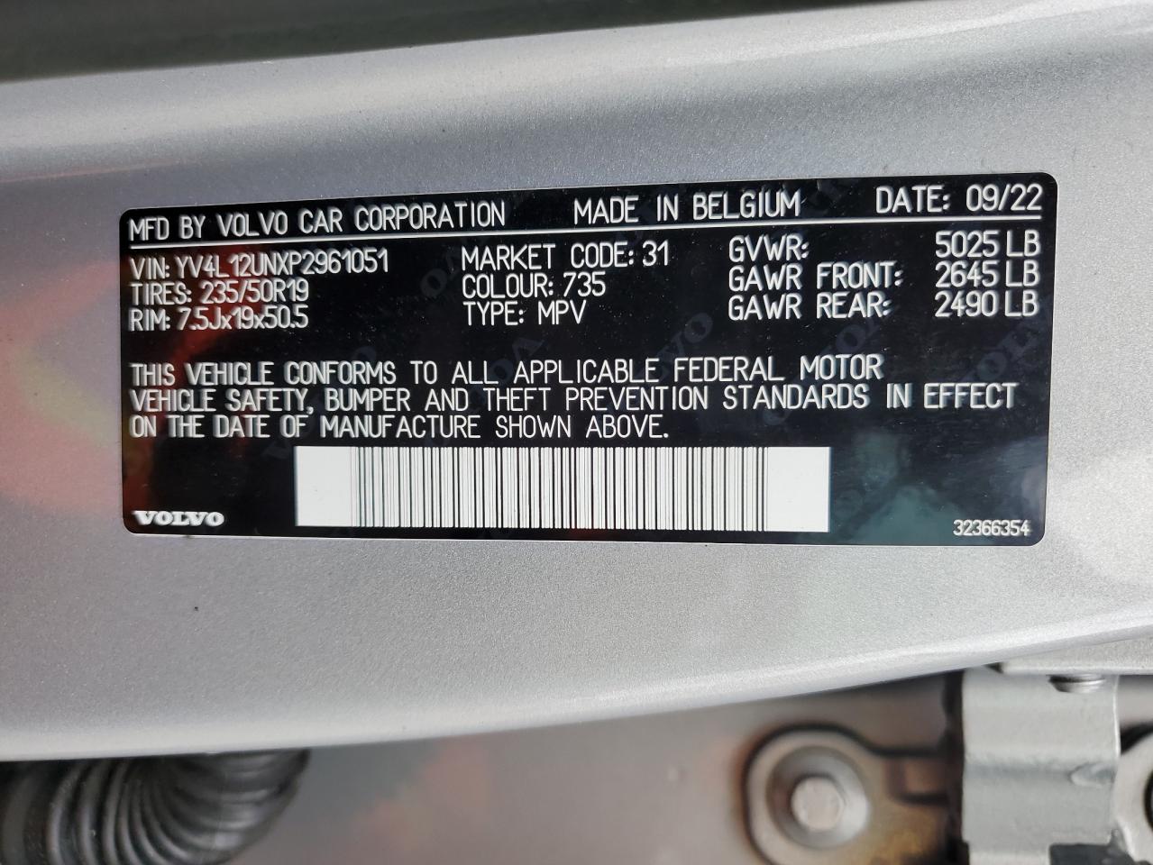 2023 VOLVO XC40 PLUS VIN:YV4L12UNXP2961051