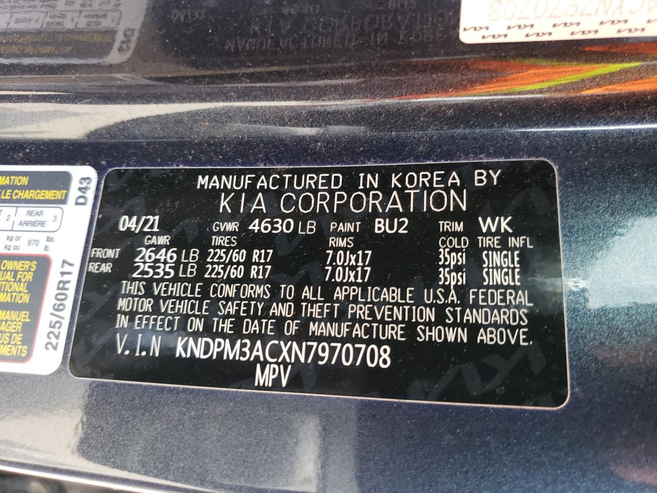 2022 KIA SPORTAGE LX VIN:KNDPM3ACXN7970708