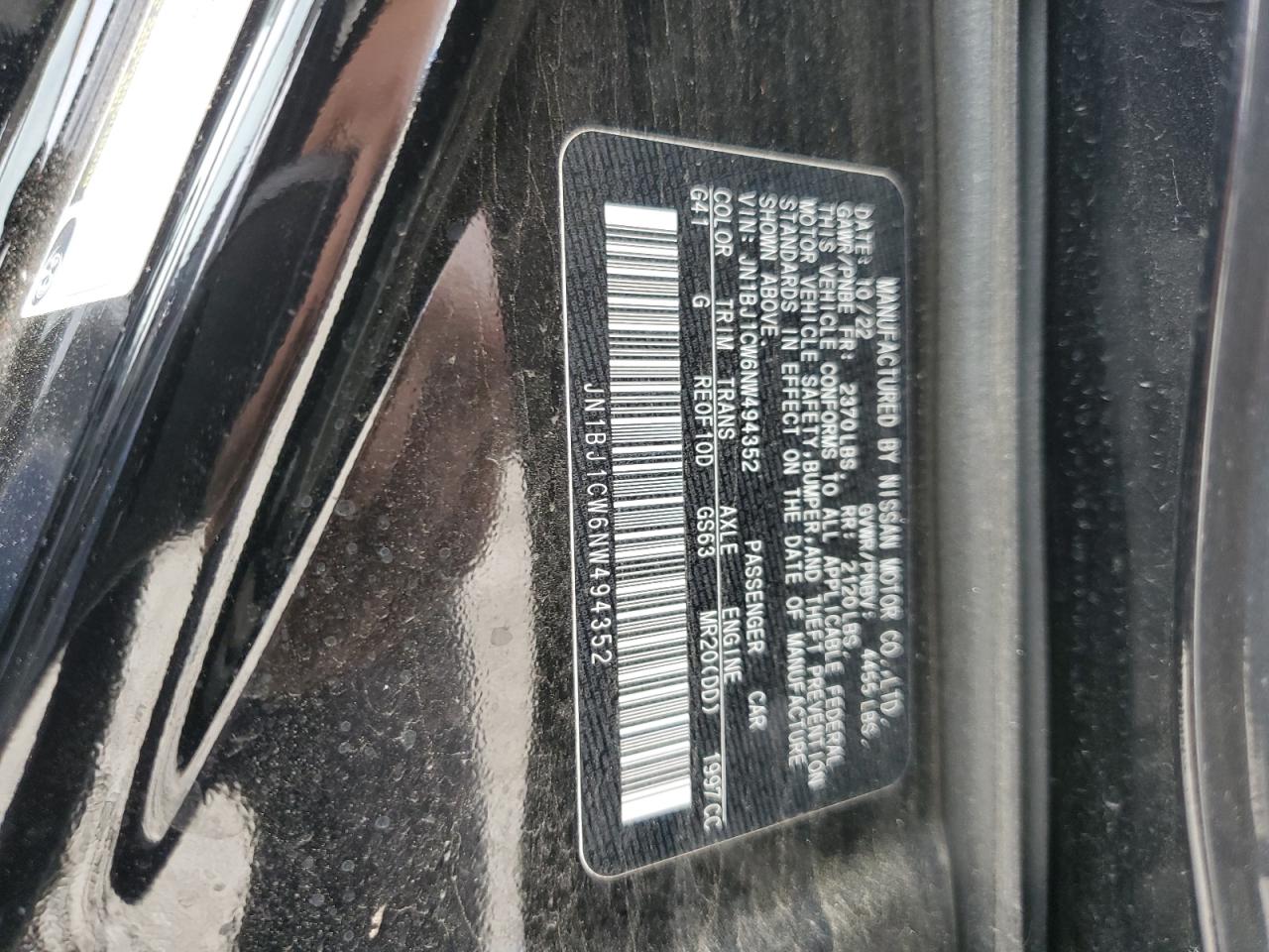 2022 NISSAN ROGUE SPORT SL VIN:JN1BJ1CW6NW494352