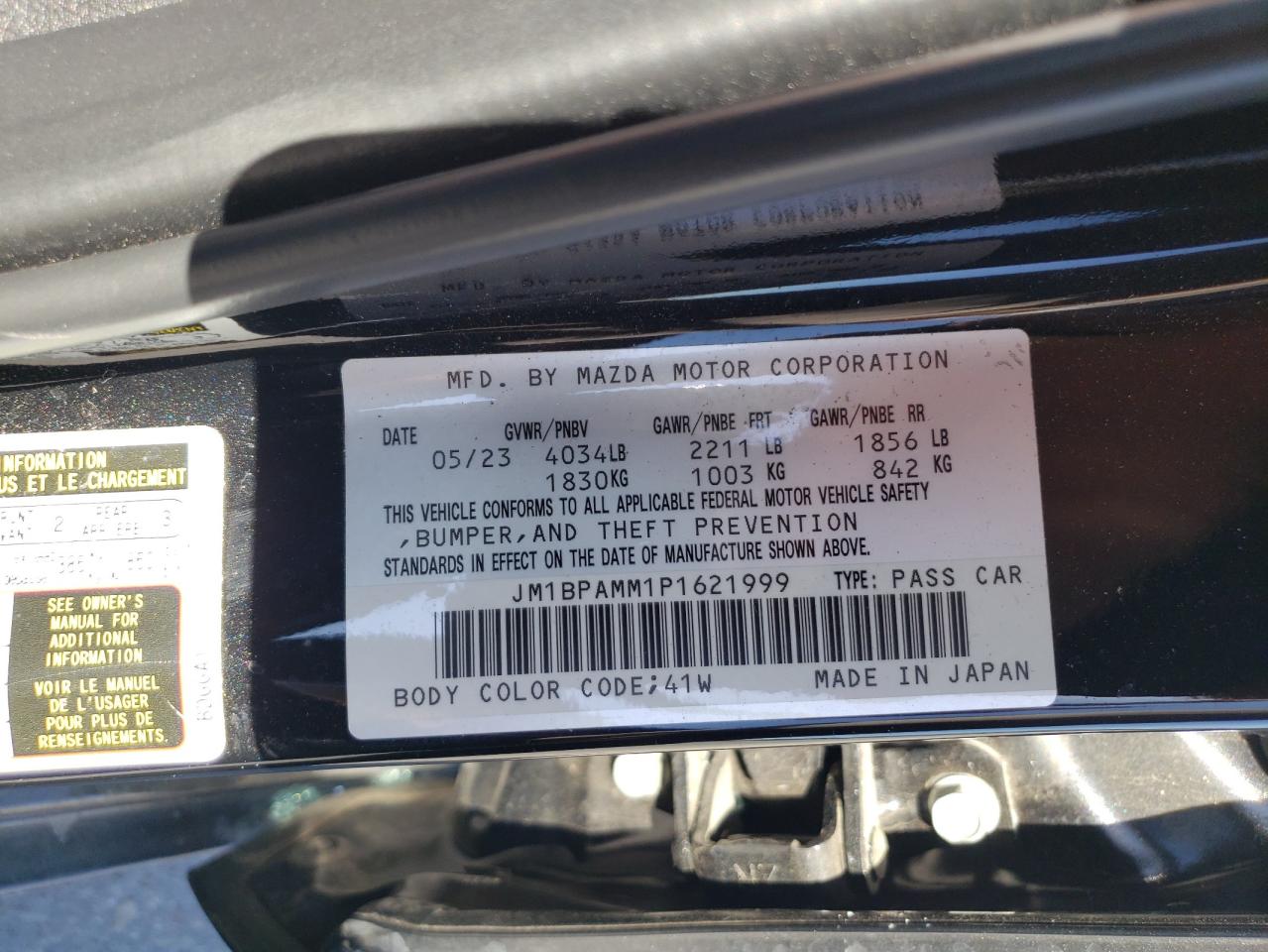 2023 MAZDA 3 PREMIUM VIN:JM1BPAMM1P1621999