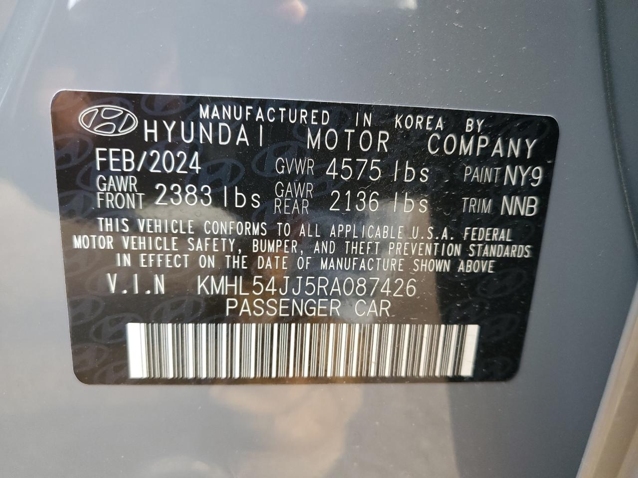 2024 HYUNDAI SONATA HYBRID VIN:KMHL54JJ5RA087426