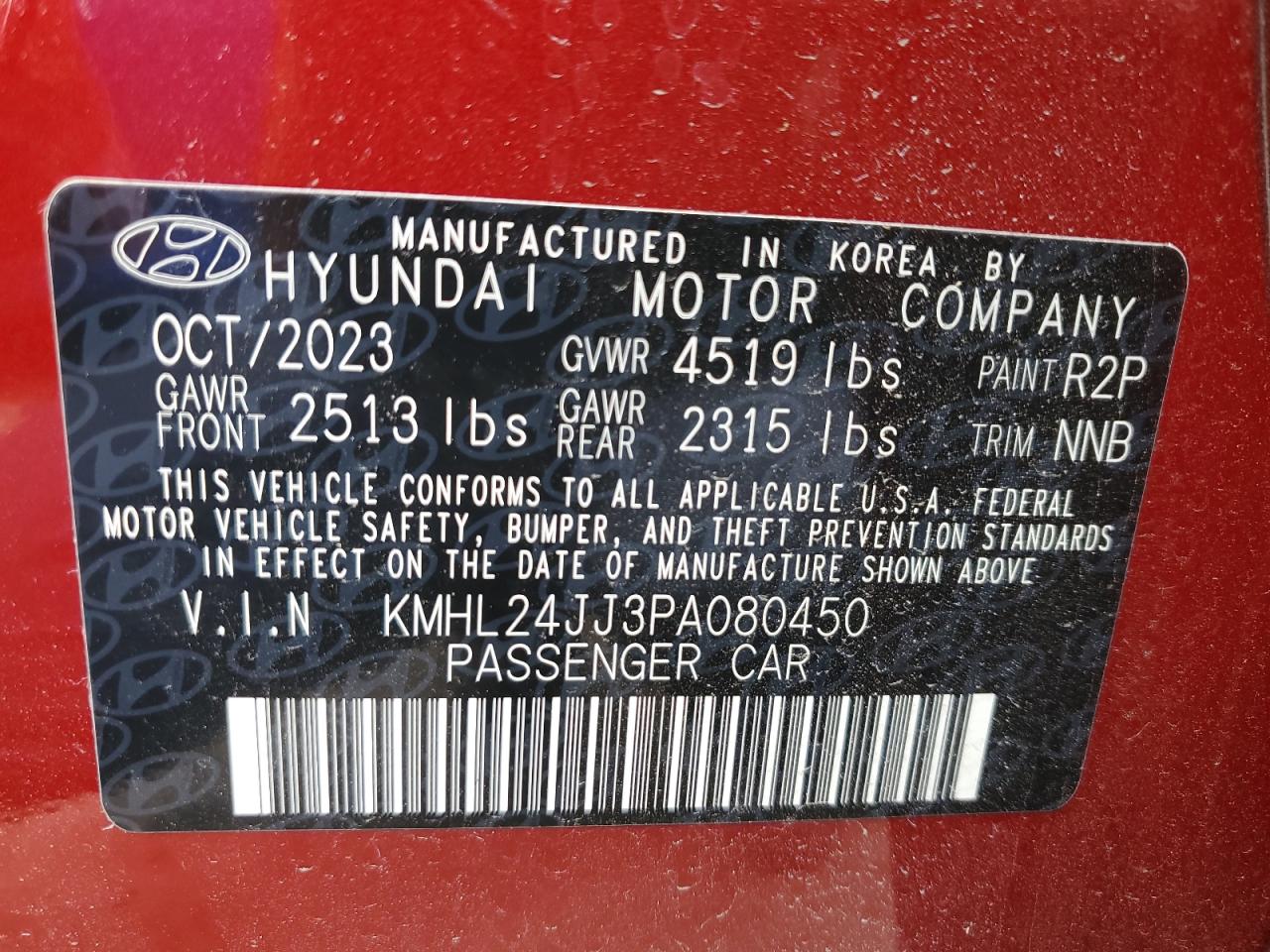 2023 HYUNDAI SONATA HYBRID VIN:KMHL24JJ3PA080450